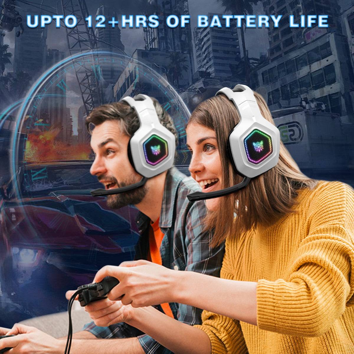 ONIKUMA B100 gaming headset providing up to 12+ hours of battery life for uninterrupted gaming and entertainment.