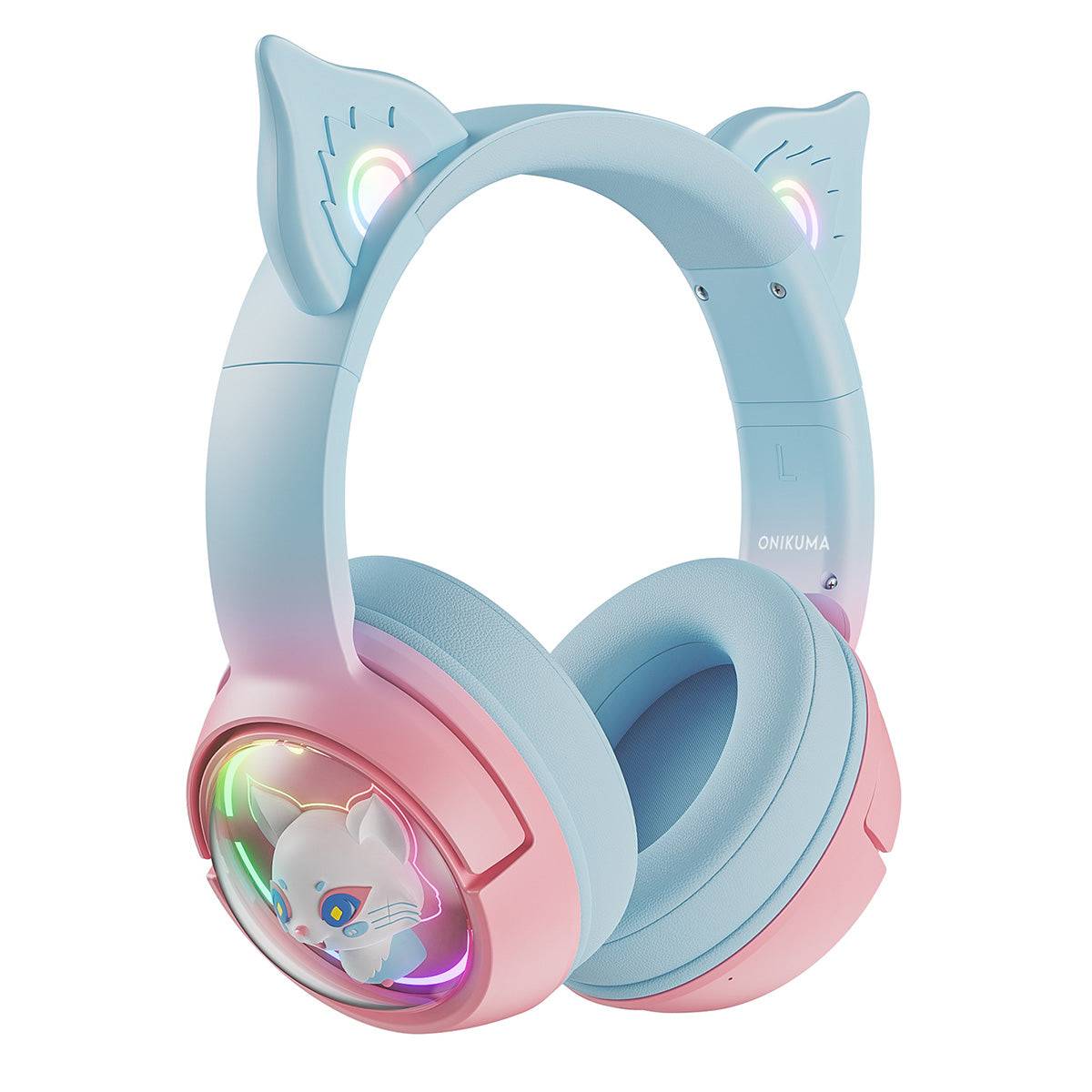 ONIKUMA B5 Tri-mode RGB Cat Ear Headphones with an adjustable headband, soft ear cushions, and vibrant RGB lighting for a stylish look.