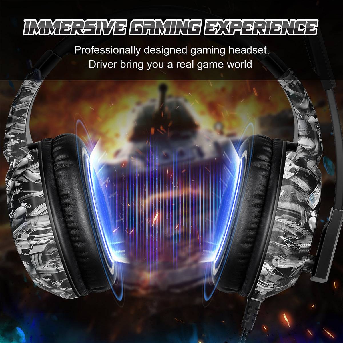 ONIKUMA K19 Gaming Headset designed for immersive gaming, featuring high-quality sound drivers to enhance the in-game experience.