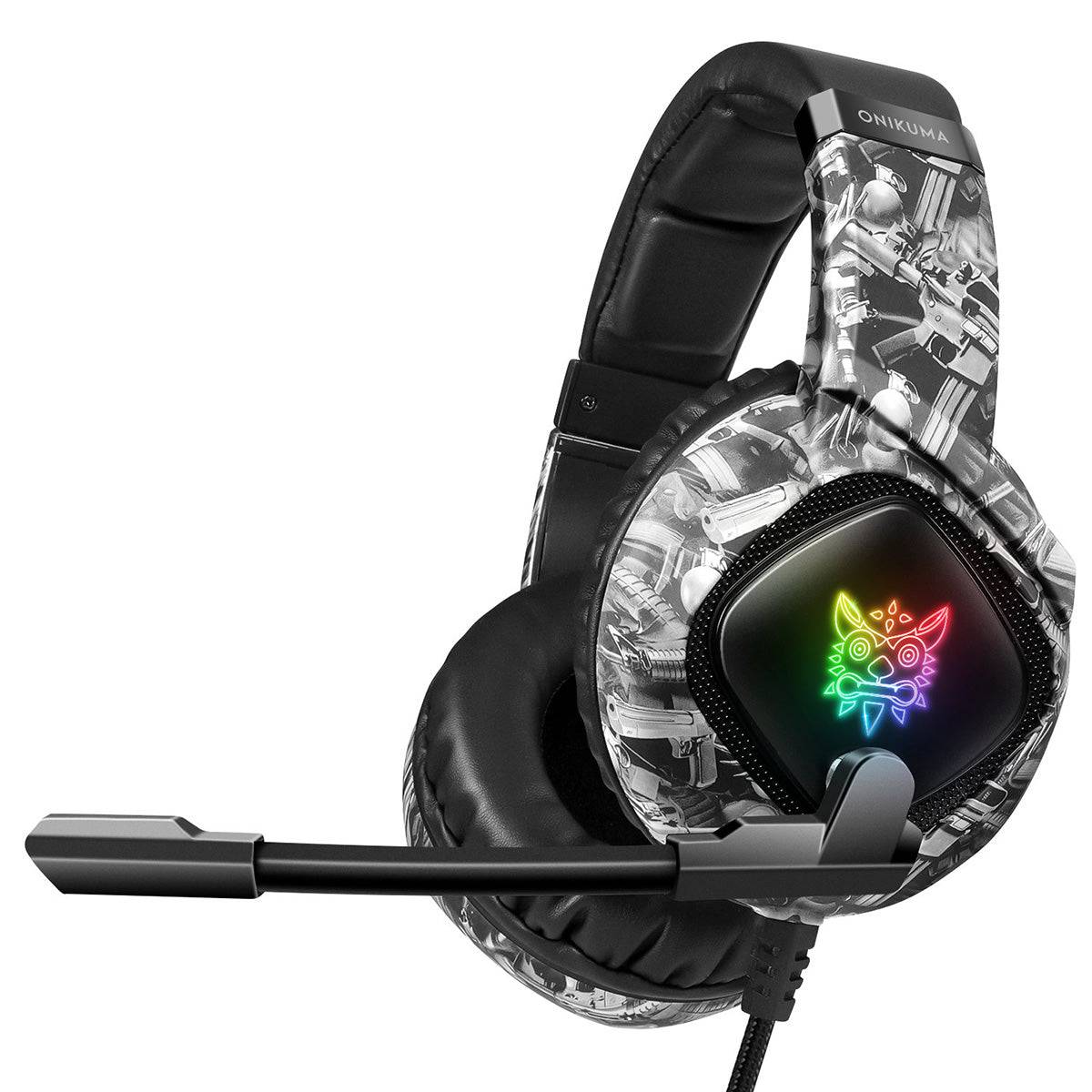 ONIKUMA K19 Gaming Headset with a durable wired connection, noise-canceling microphone, and RGB lighting for an enhanced gaming experience.