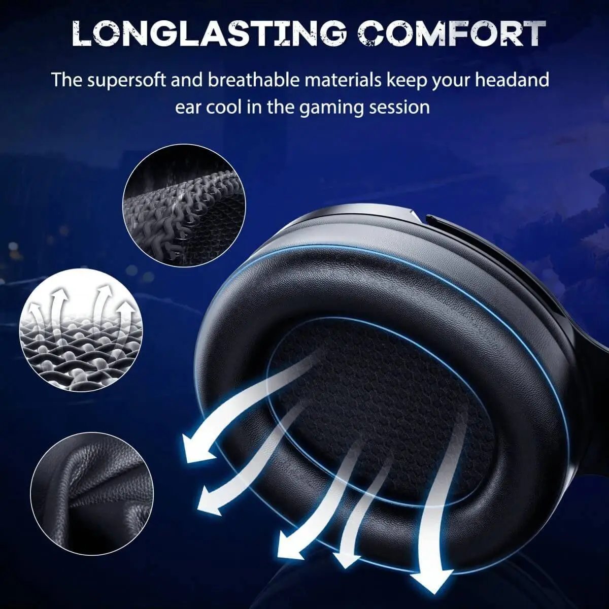 Close-up of the ONIKUMA K9 Elite Gaming Headset’s breathable ear cushions, designed for long-lasting comfort during extended gaming sessions.