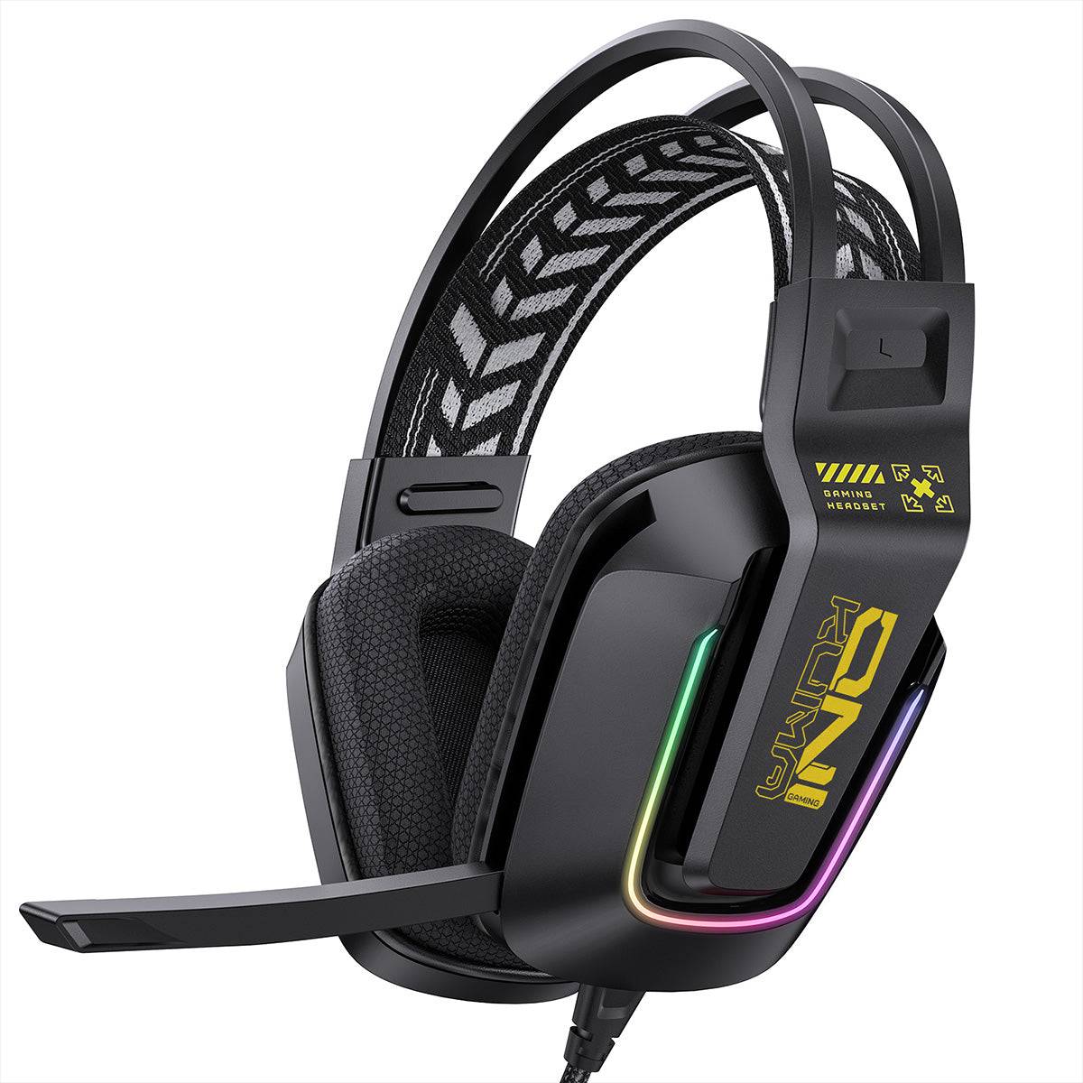 ONIKUMA X13 RGB Wired Gaming Headset in black with vibrant RGB lighting and noise-reducing microphone for immersive gaming audio.