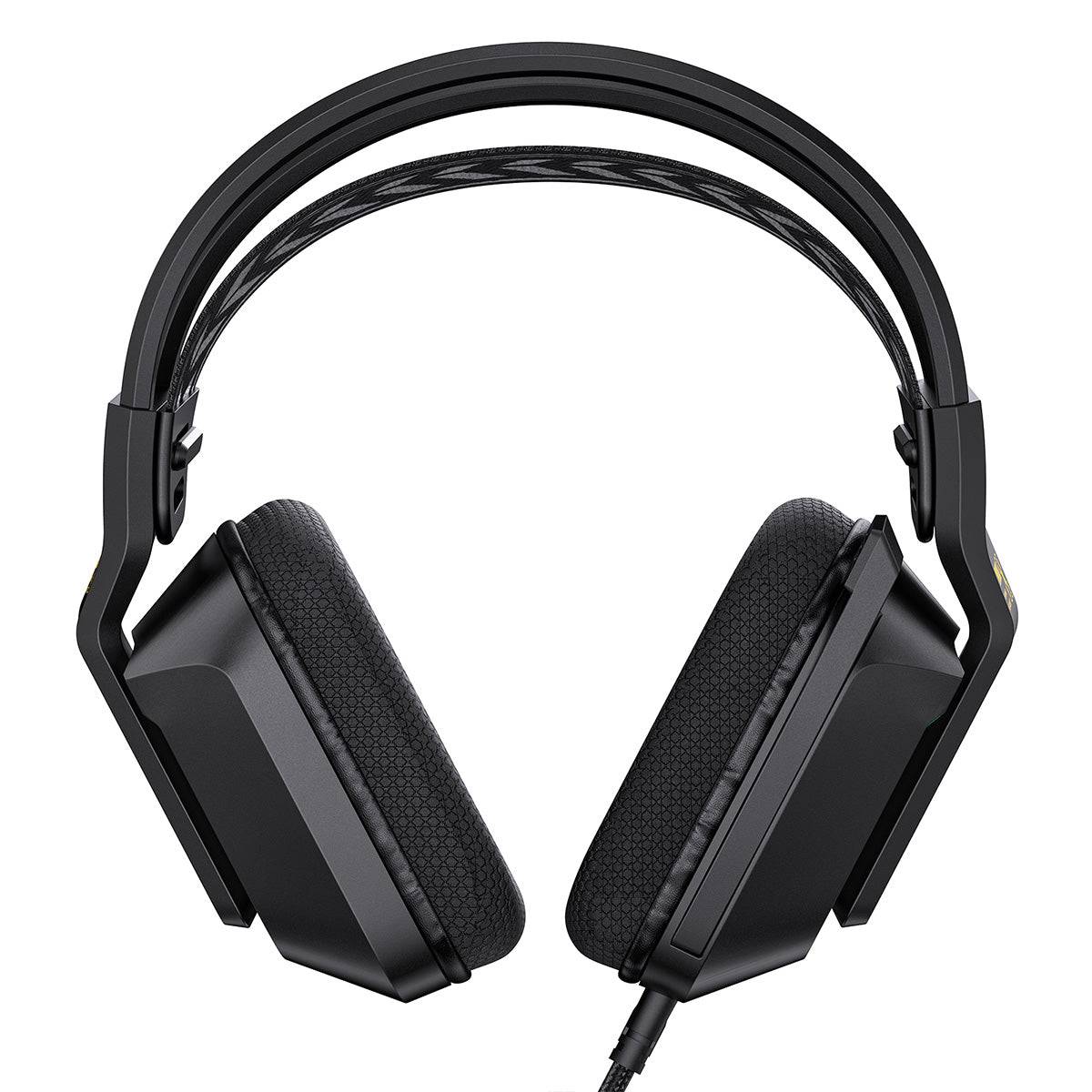 ONIKUMA X13 RGB Gaming Headset in black, front view displaying the cushioned ear cups and adjustable headband for long gaming sessions.