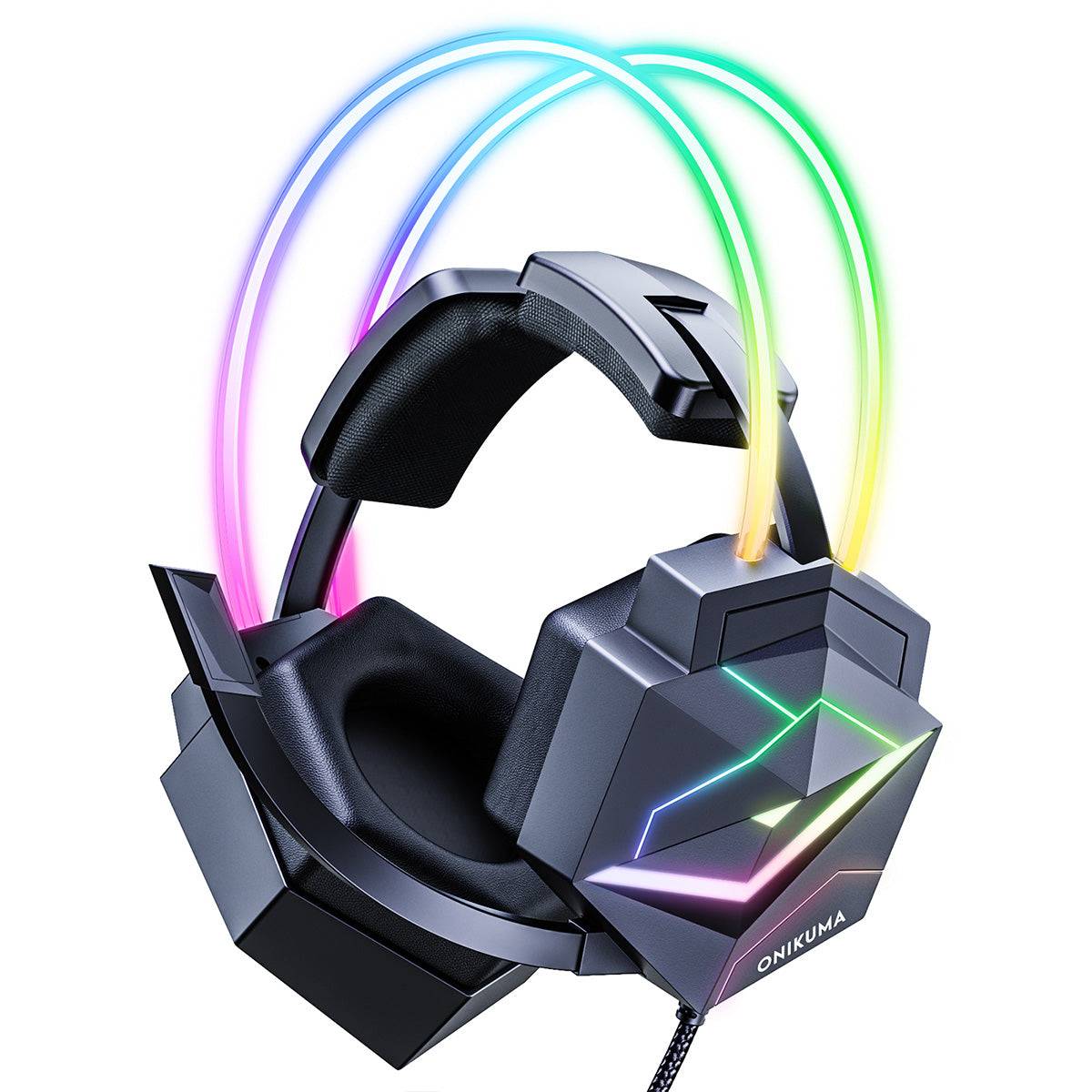 ONIKUMA X20 RGB Wired Gaming Headset with adjustable headband, soft ear cushions, and multi-platform compatibility for an enhanced gaming experience.