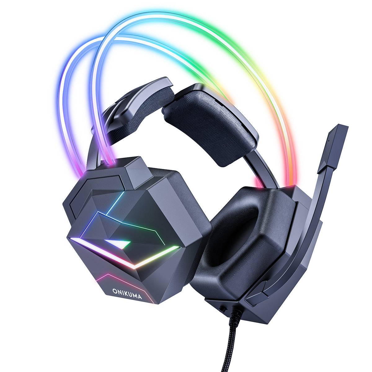 ONIKUMA X20 RGB Gaming Headset with a flexible noise-canceling microphone and ergonomic design for clear communication and comfort.