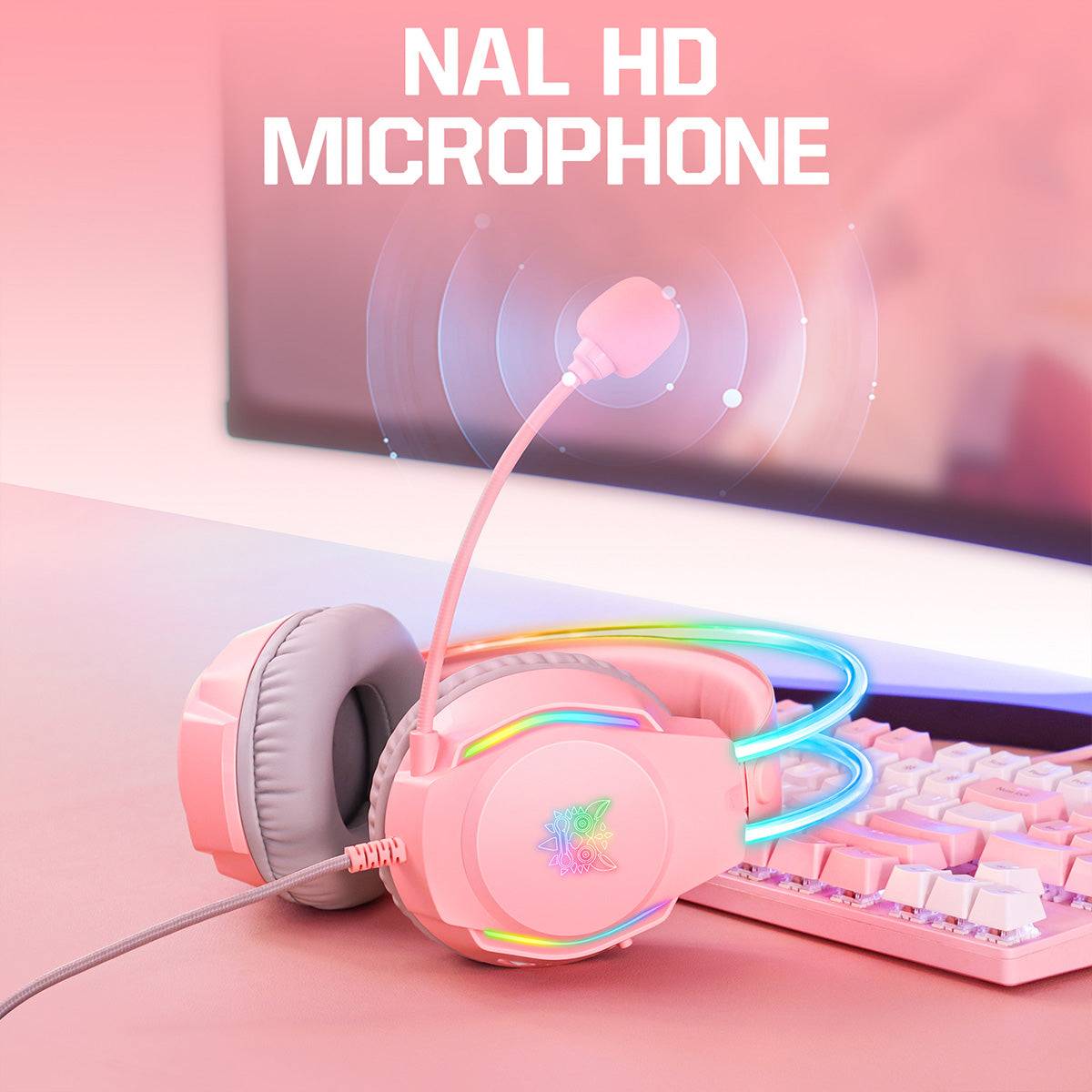 ONIKUMA X26 Cat Ear RGB Gaming Headset with an HD noise-canceling microphone, designed for clear communication and immersive gaming sessions.