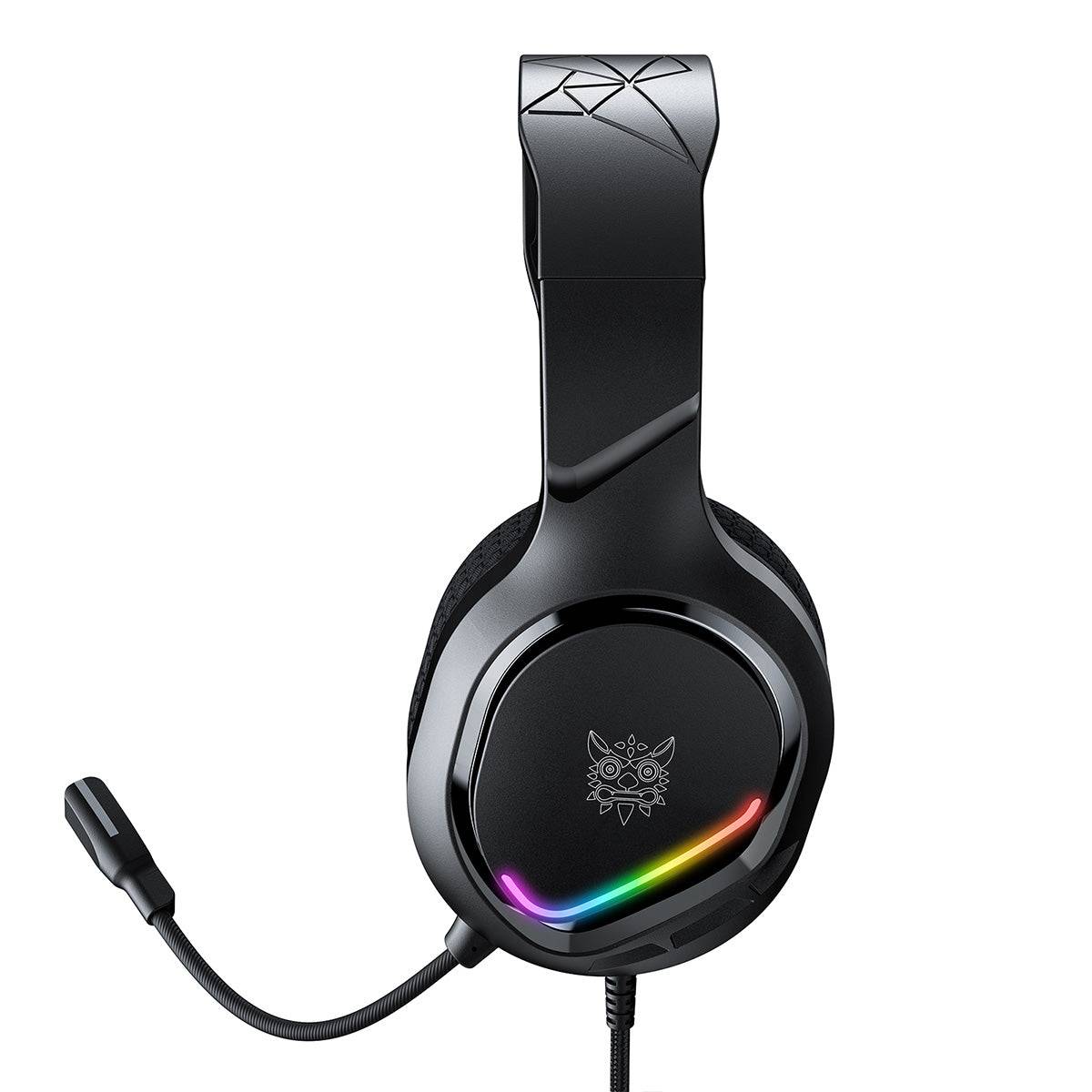 Side view of the ONIKUMA X31 Gaming Headset highlighting its sleek black finish and customizable RGB lighting.