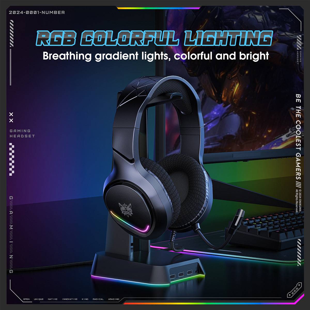 RGB colorful lighting on the ONIKUMA X31 Gaming Headset, delivering a vibrant and immersive gaming atmosphere.