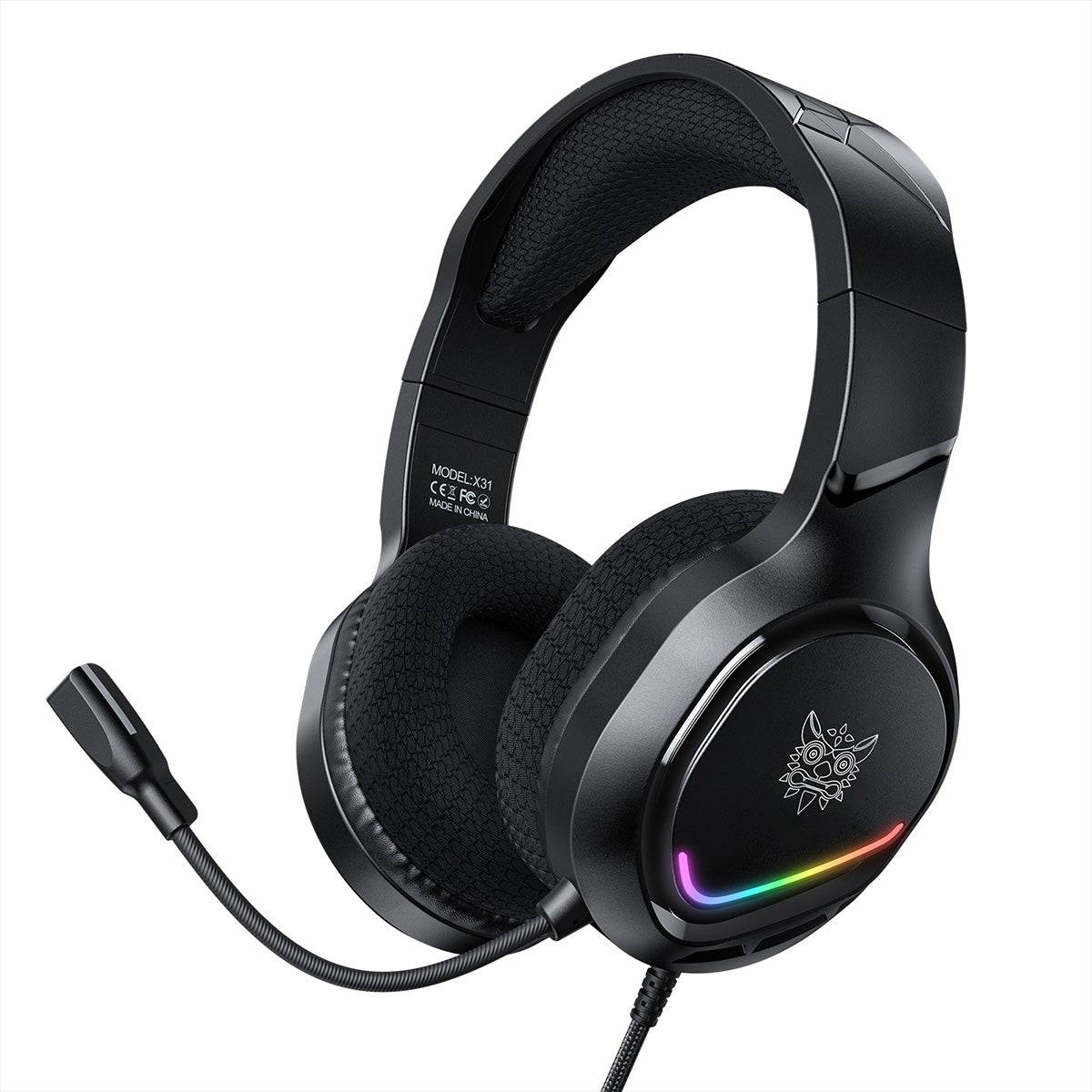 ONIKUMA X31 RGB Light Wired Gaming Headset with noise-canceling microphone and ergonomic ear cushions for immersive gaming experience.