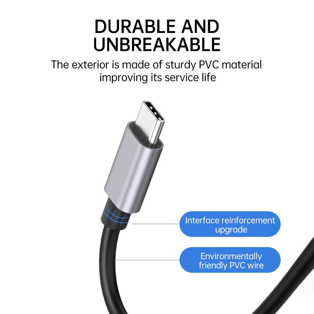 Close-up of the Onten 95116D USB-C docking station’s reinforced PVC cable, ensuring durability and long-lasting performance.