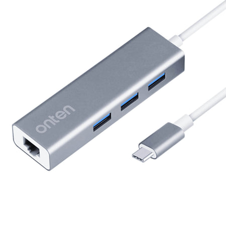 Onten 9593 USB-C to 3-Port Hub with Fast Ethernet Adapter - Hugmie