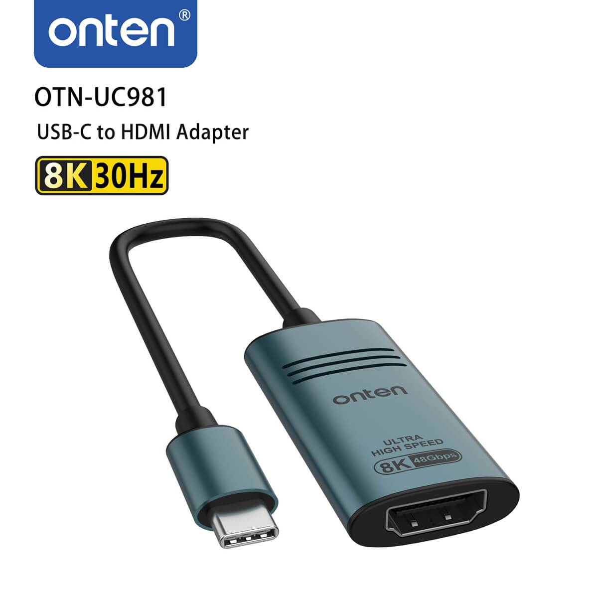High-performance Onten UC981 USB-C to HDMI Adapter supporting 8K 30Hz resolution, perfect for seamless video output from laptops to monitors.