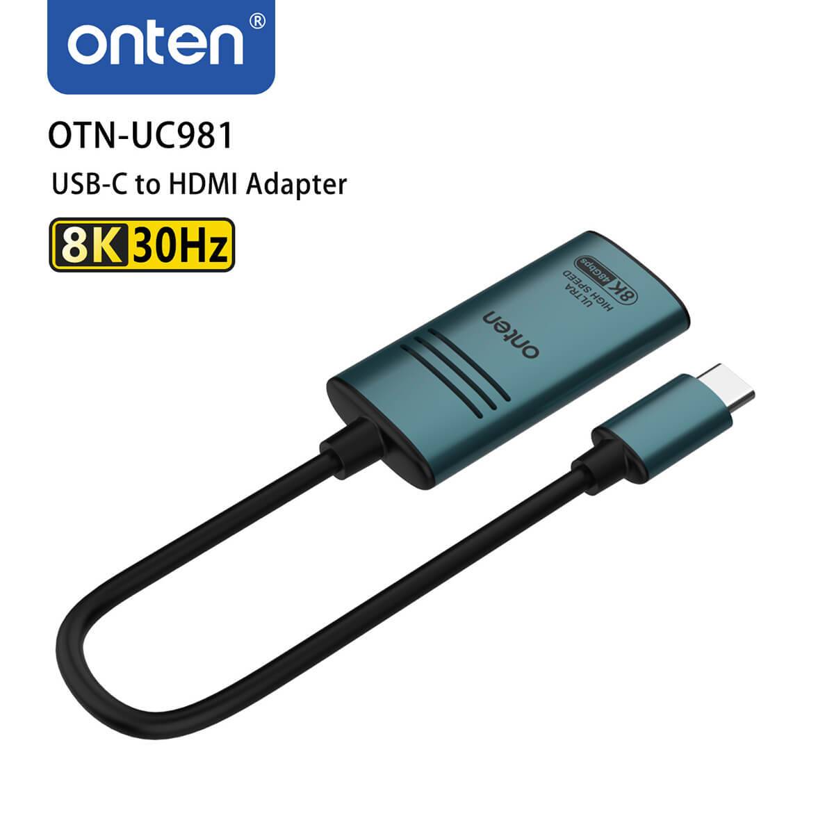 Onten UC981 USB-C to HDMI Adapter with durable cable and 8K 30Hz support, ensuring smooth and high-quality video transmission for various devices.