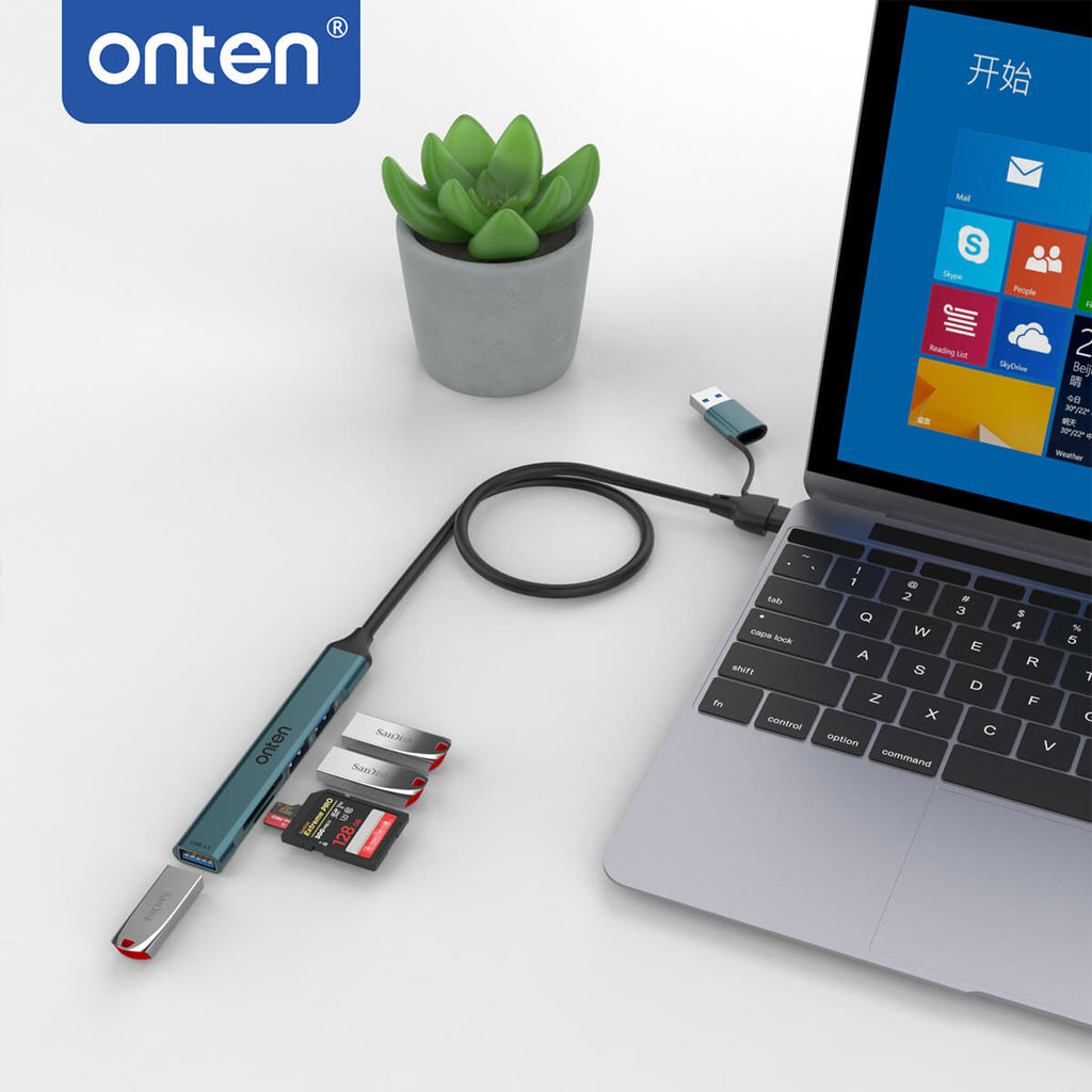 Onten UCA9705 5 in 2 USB-C/USB 3.0 Card Reader with 3-Port HUB - Hugmie