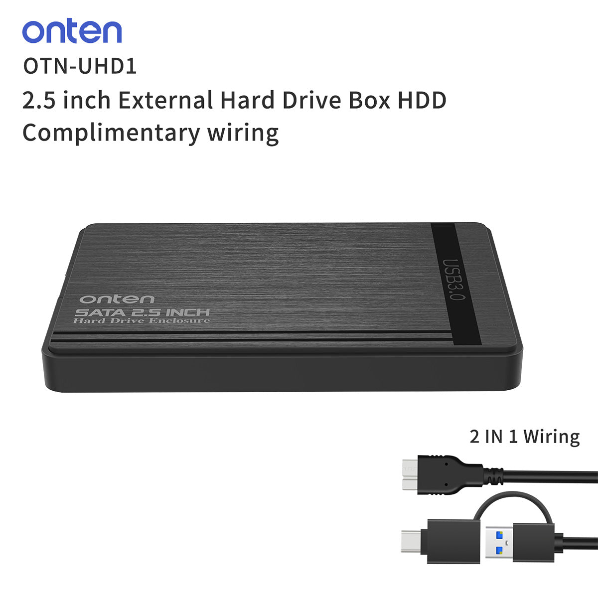 Onten UHD1 2.5 inch External Hard Drive Box with 2 in 1 Cable - Hugmie