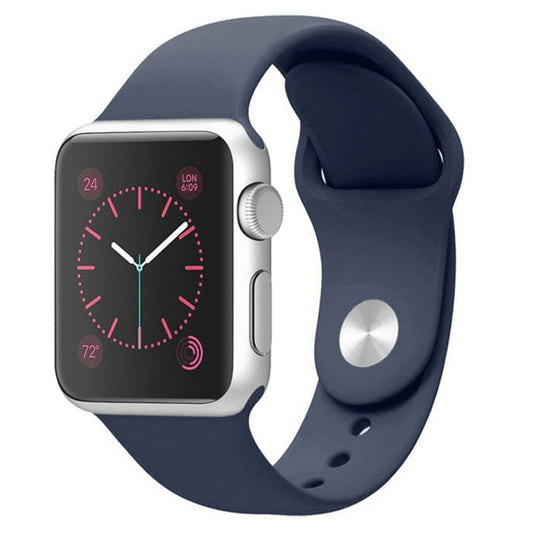 Navy blue Original Series Silicone Apple Watch Band for 42/44/45mm models. Soft, durable, and comfortable with a secure pin-and-tuck closure.