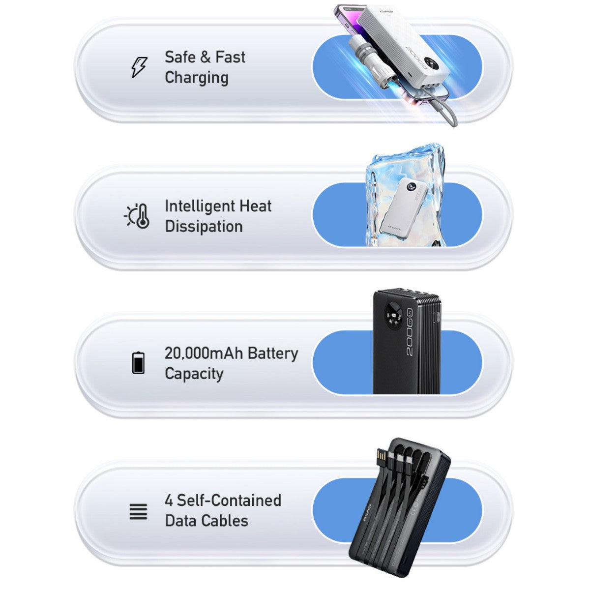 AWEI P134K Multiple Output Power Bank With Cable White