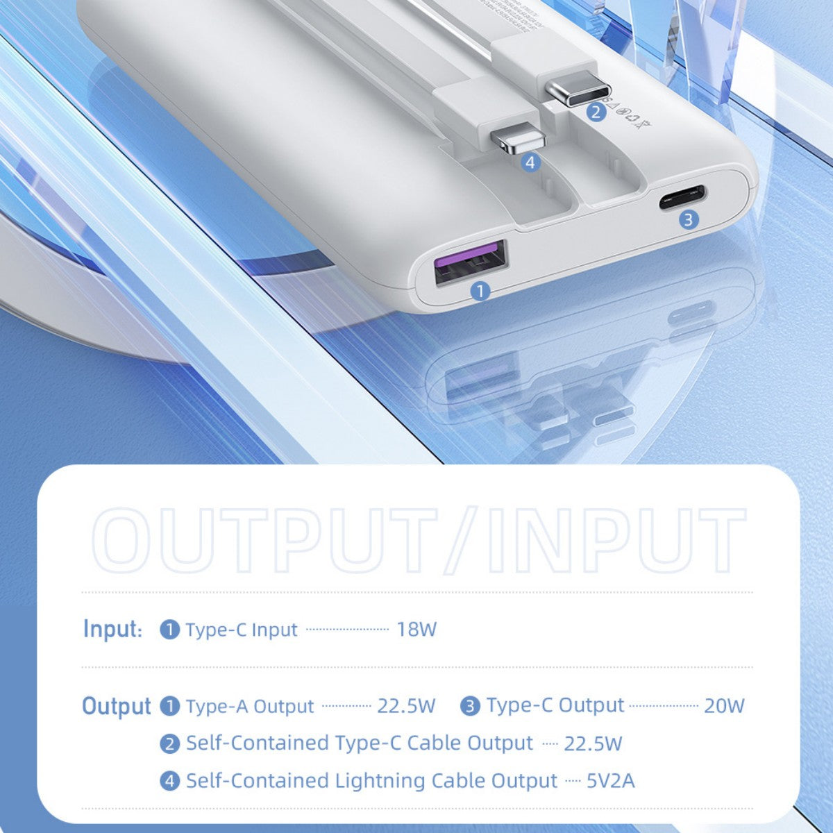 AWEI P168K 22.5W Multiple Outpu tPower Bank With Cable White