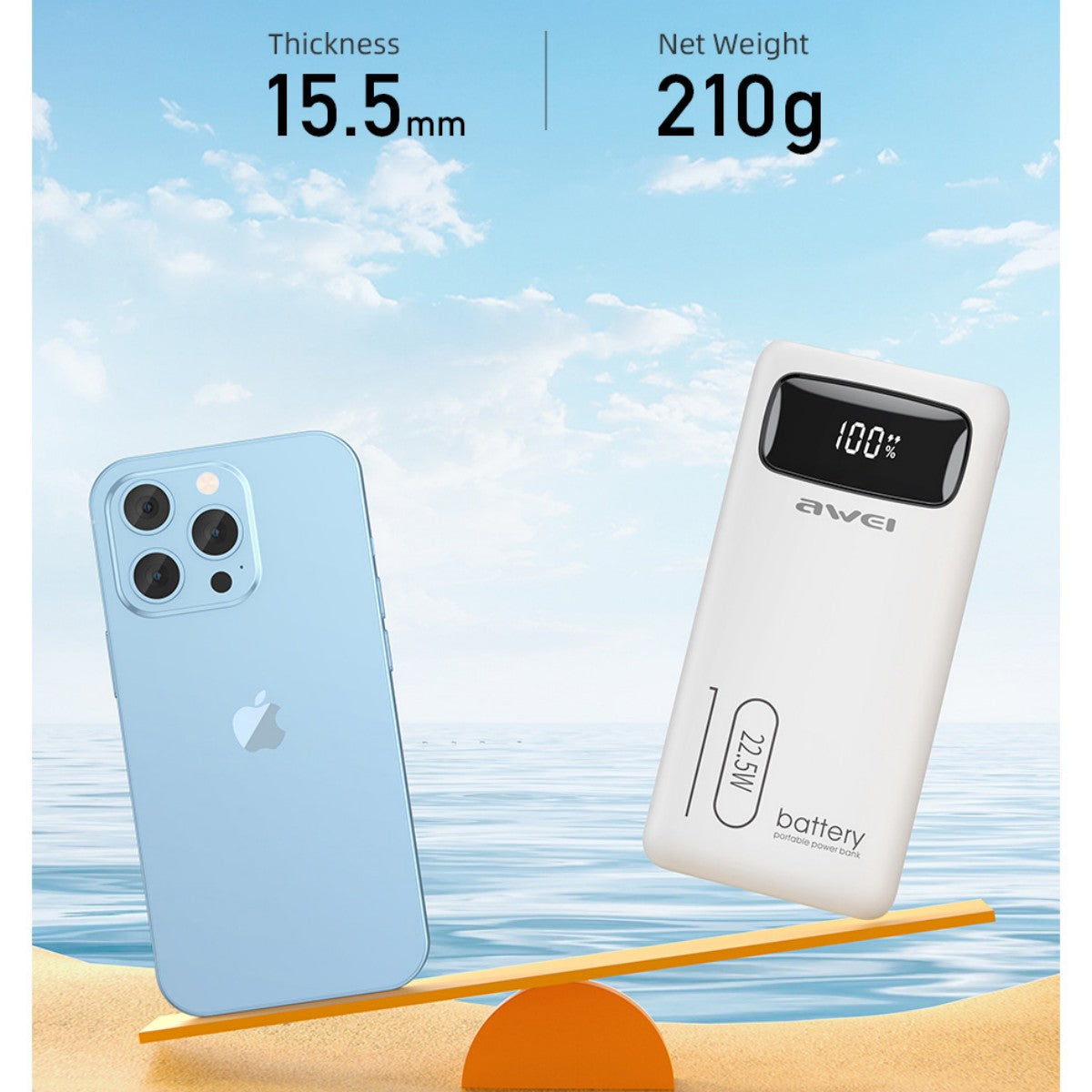 AWEI P168K 22.5W Multiple Outpu tPower Bank With Cable White