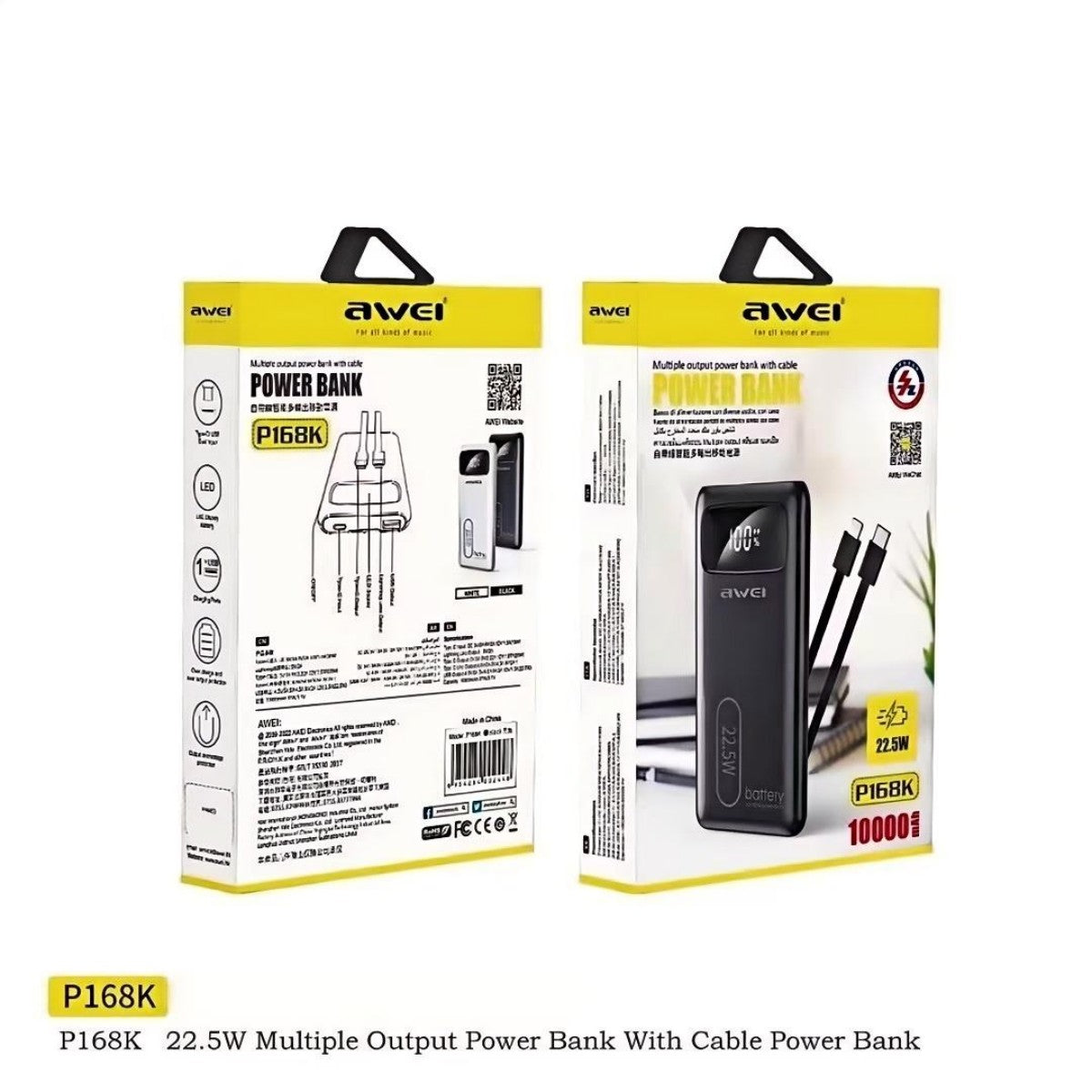 AWEI P168K 22.5W Multiple Outpu tPower Bank With Cable White