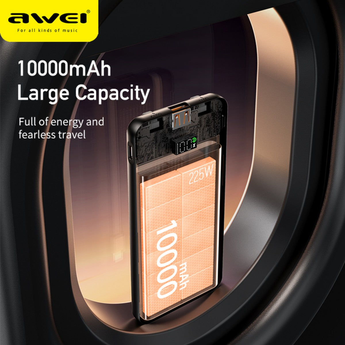 AWEI P76K 22.5W Power Bank with Dual Self-Contained Cable Black