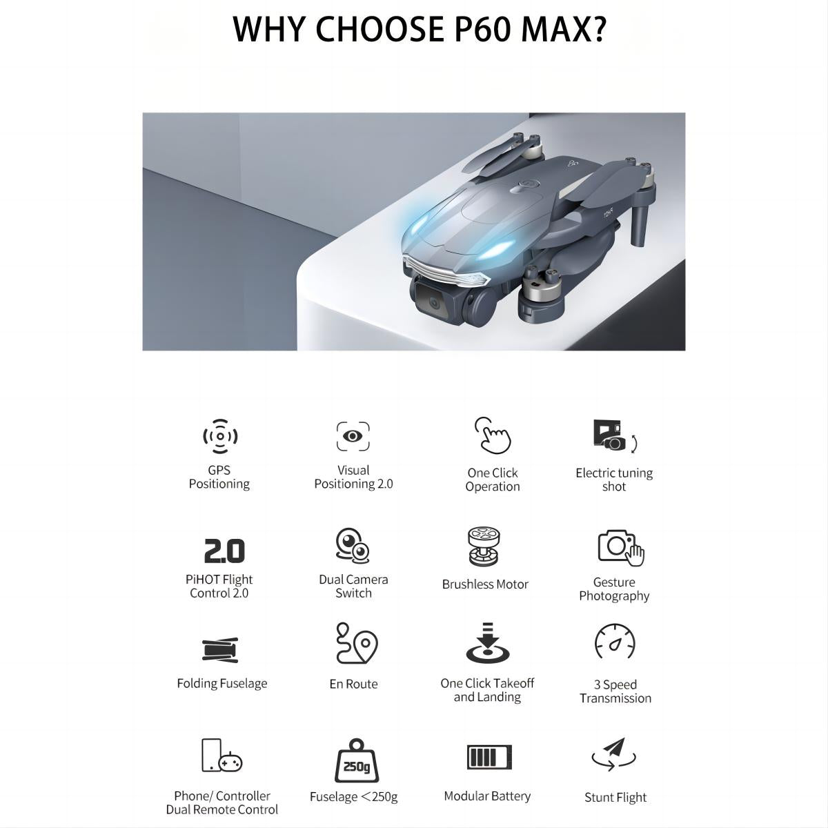 PIHOT P60 Max Smart 4K Drone - Hugmie