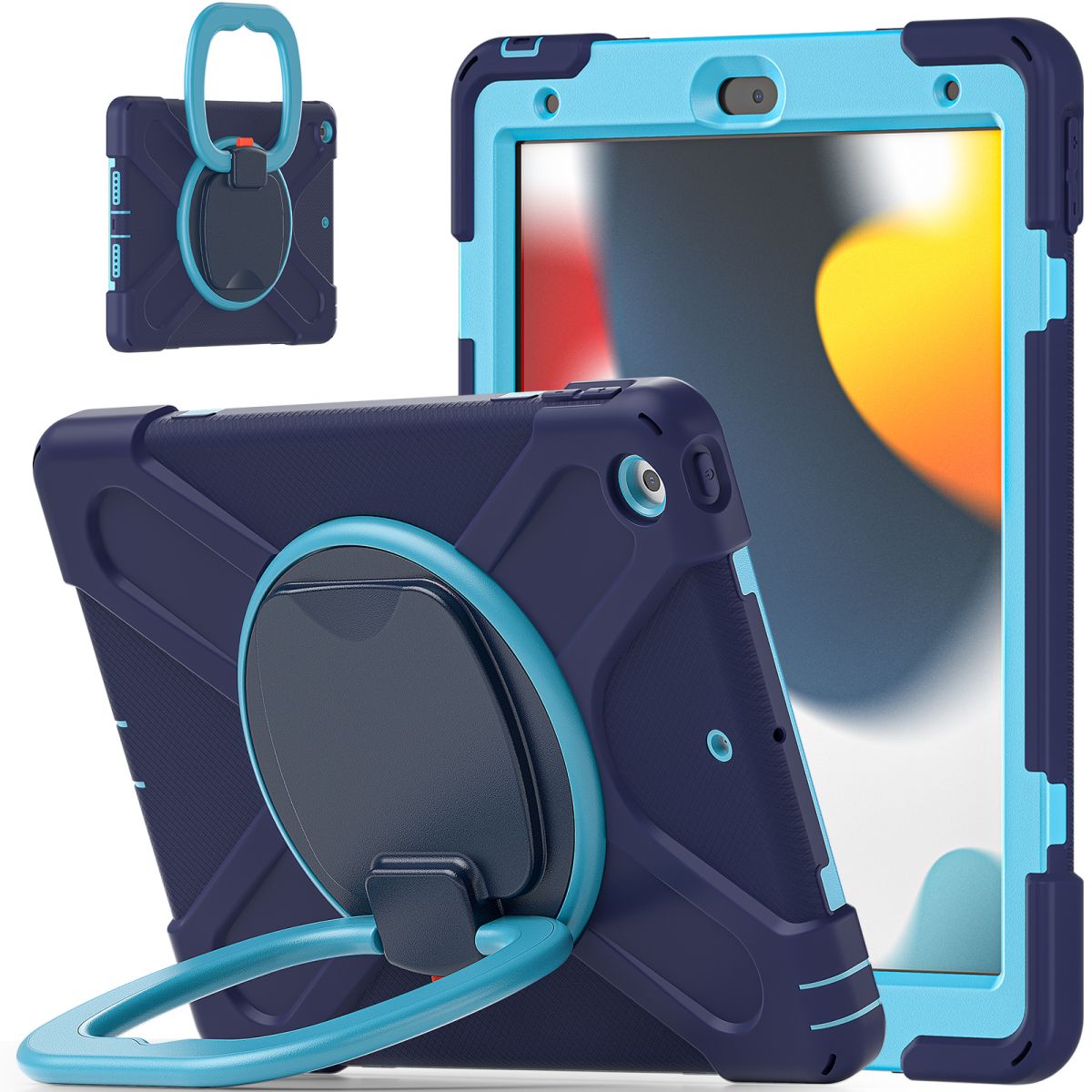 Blue and navy Pirate Kids iPad 10.2 Protective Case with a sturdy handle, offering shockproof protection for iPad 7th/8th/9th Gen.