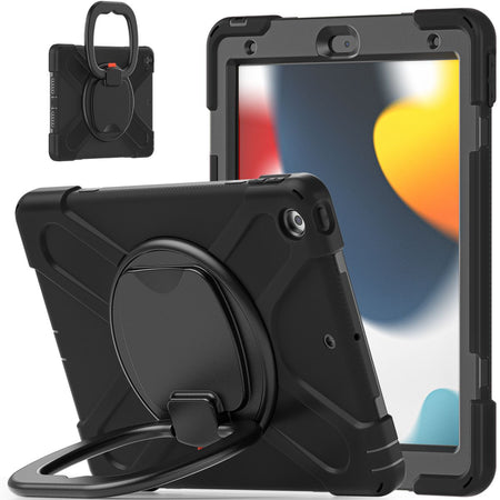 Black Pirate Kids iPad 10.2 Protective Case with a rugged design, featuring a foldable handle and shockproof protection for iPad 7th/8th/9th Gen.