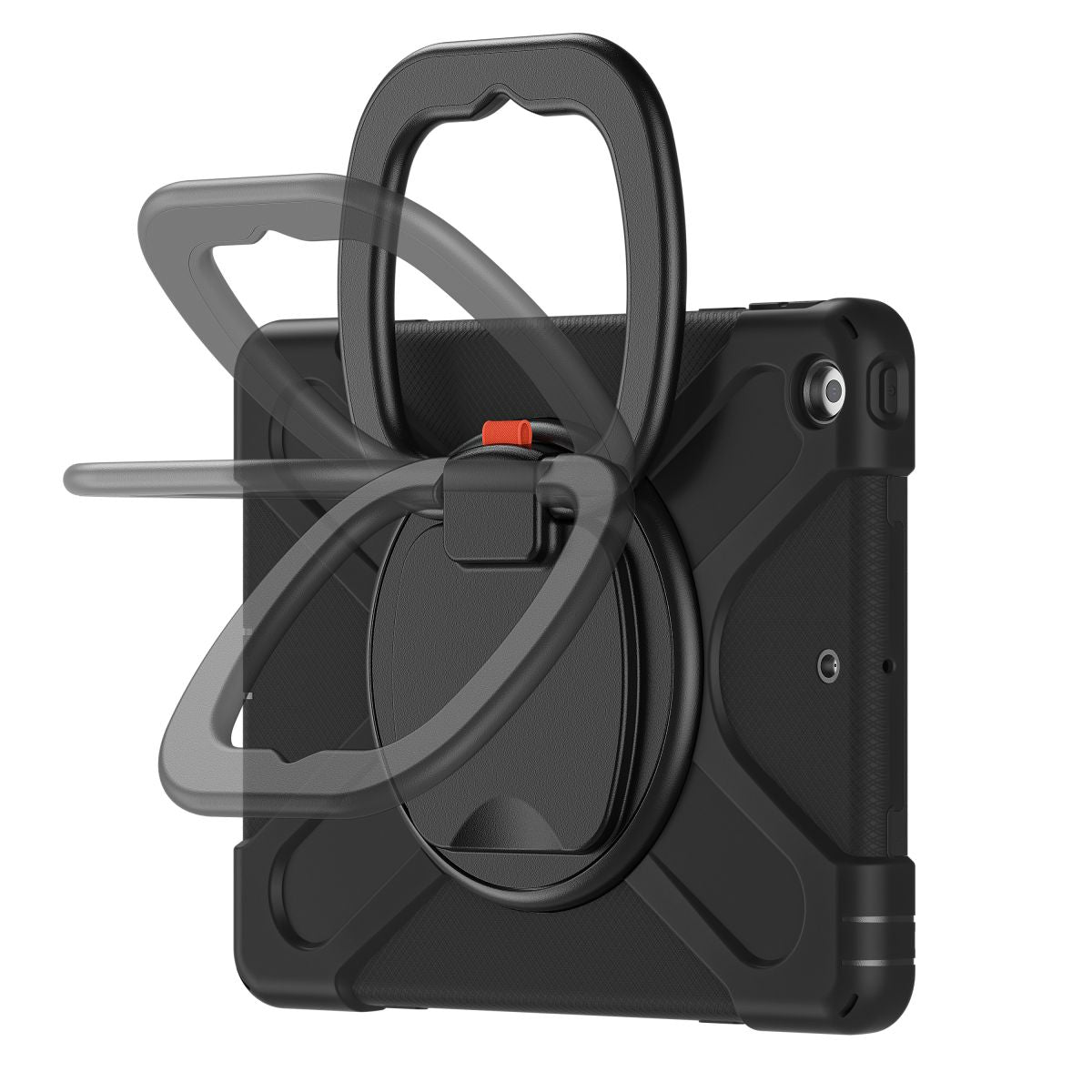 Black Pirate Kids iPad 10.2 Protective Case with a 360° rotating handle, providing multiple viewing angles for iPad 7th/8th/9th Gen.