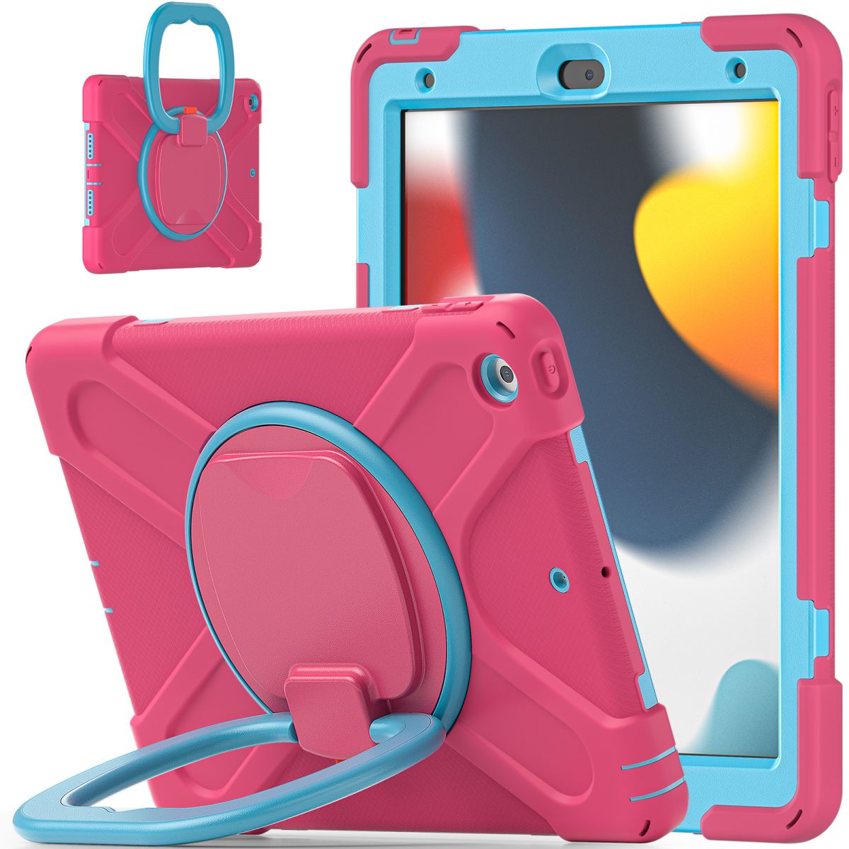 Pink and blue Pirate Kids iPad 10.2 Protective Case with a foldable handle, ensuring durability and portability for iPad 7th/8th/9th Gen.
