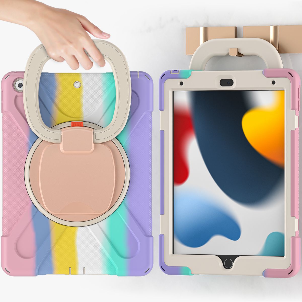 Wall-mounted Pirate Kids iPad 10.2 Protective Case with a sturdy handle, providing hands-free convenience for iPad 7th/8th/9th Gen users.