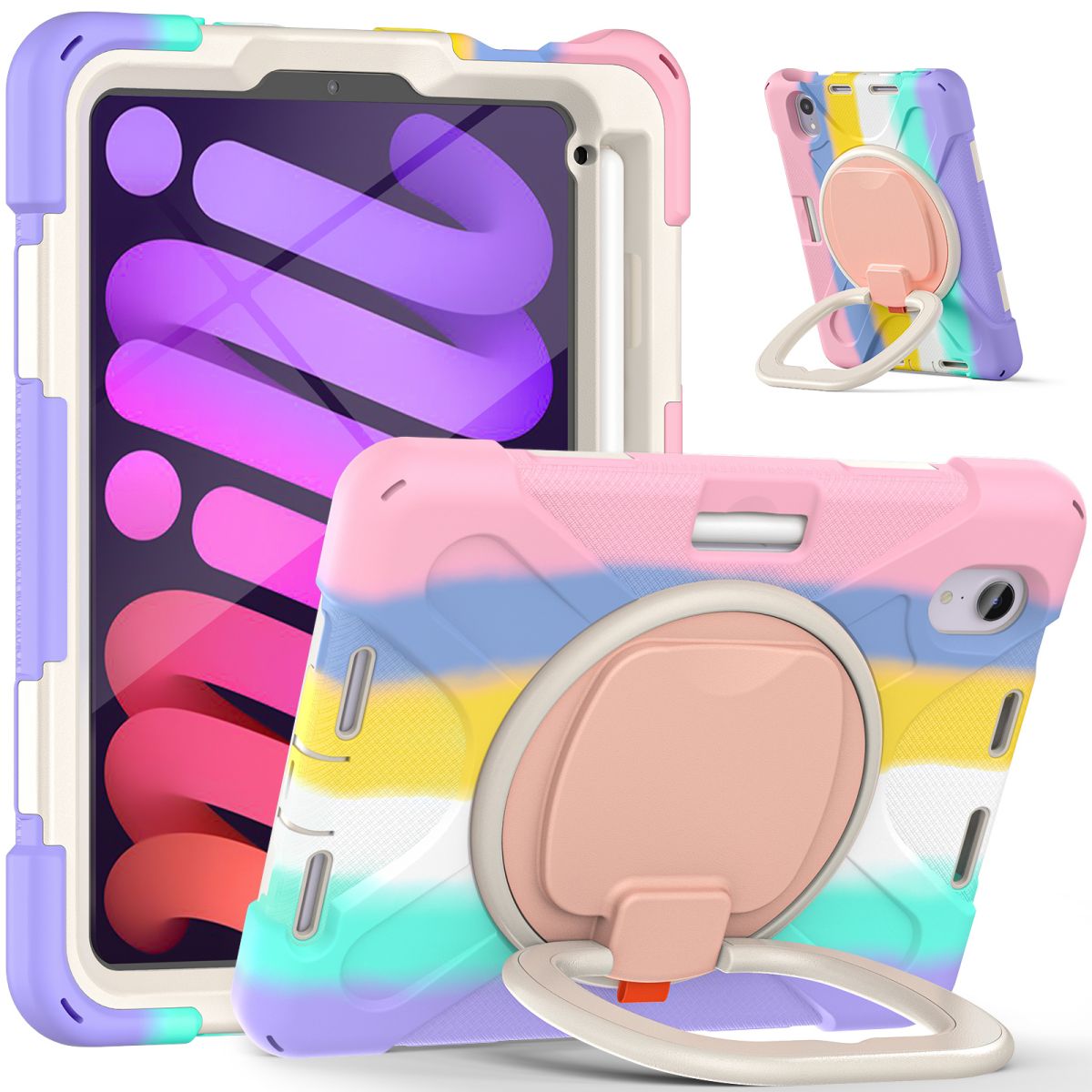 Pirate Kids iPad Mini 6 Protective Case with shockproof design, 360° rotating handle, and built-in stand for hands-free use. Ideal for kids' tablets.