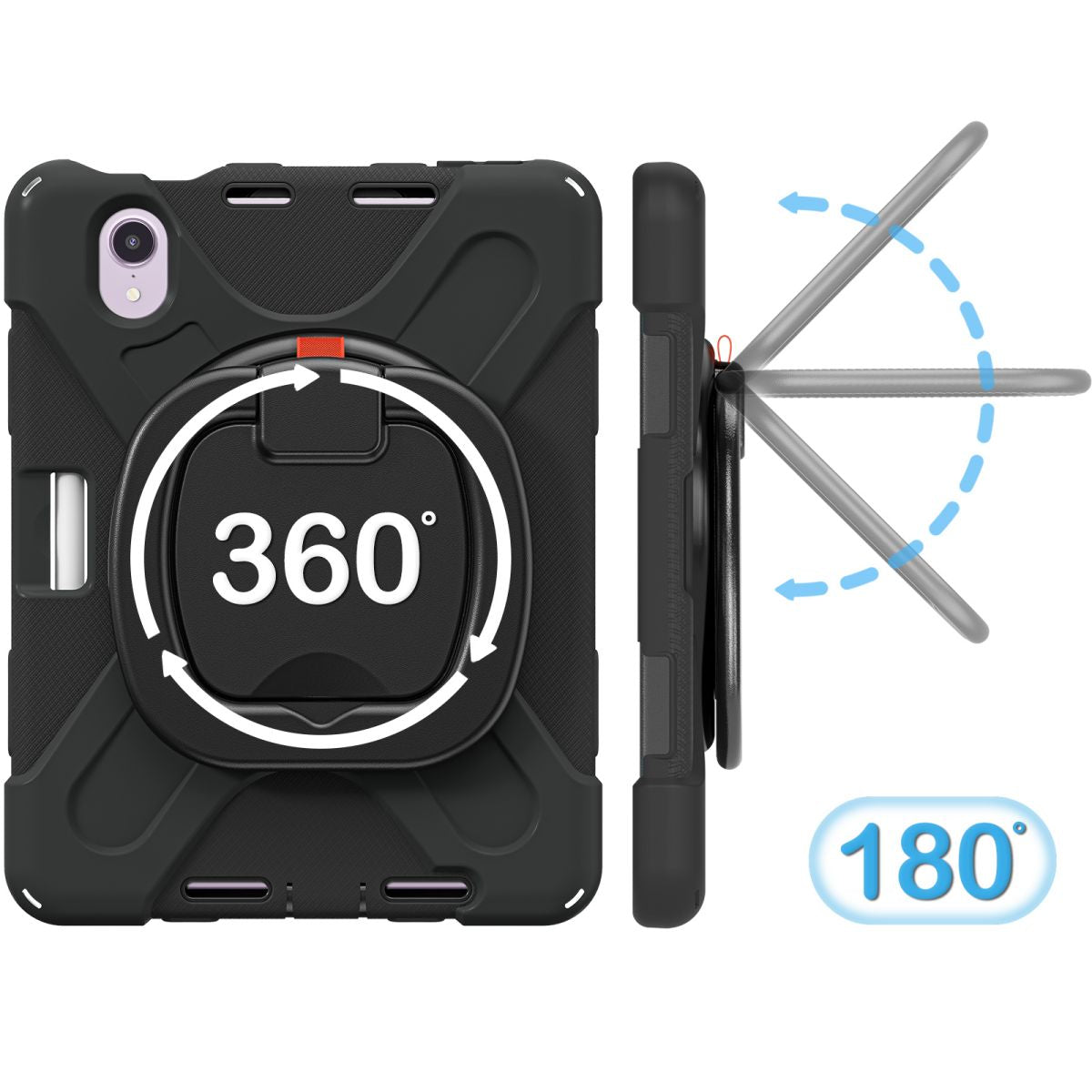 180° foldable kickstand on the iPad Mini 6 case, providing flexible viewing angles. Durable and shockproof design for ultimate tablet protection.