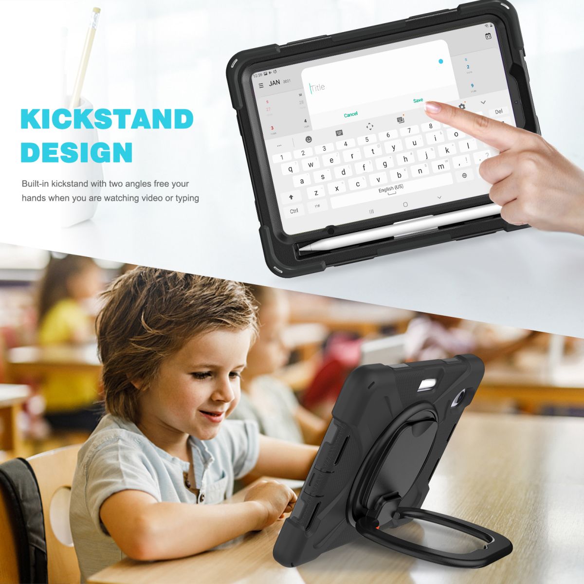 Kickstand design with dual angles for hands-free viewing and typing. The iPad Mini 6 protective case ensures convenience for kids and adults.