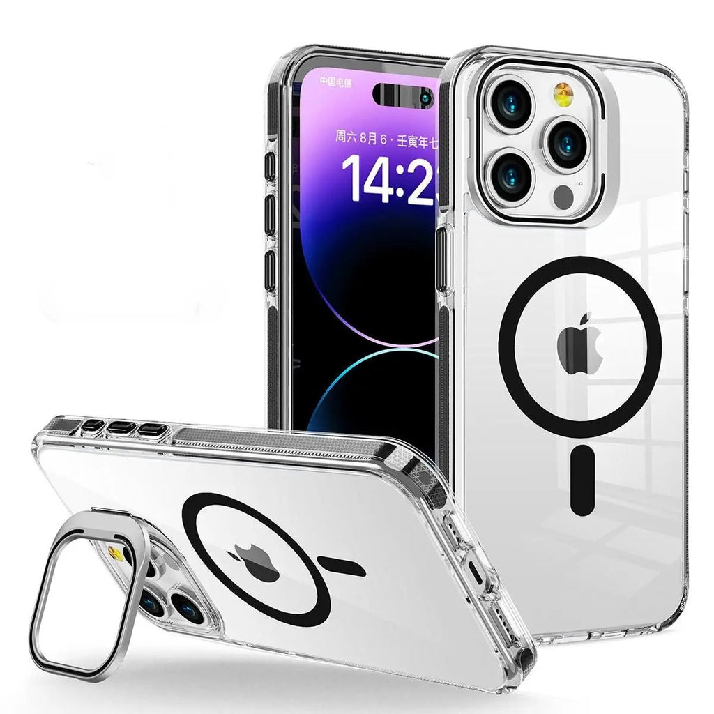 Rhino Guard iPhone Magsafe Magnetic Lens Stand Case Clear Black - Hugmie