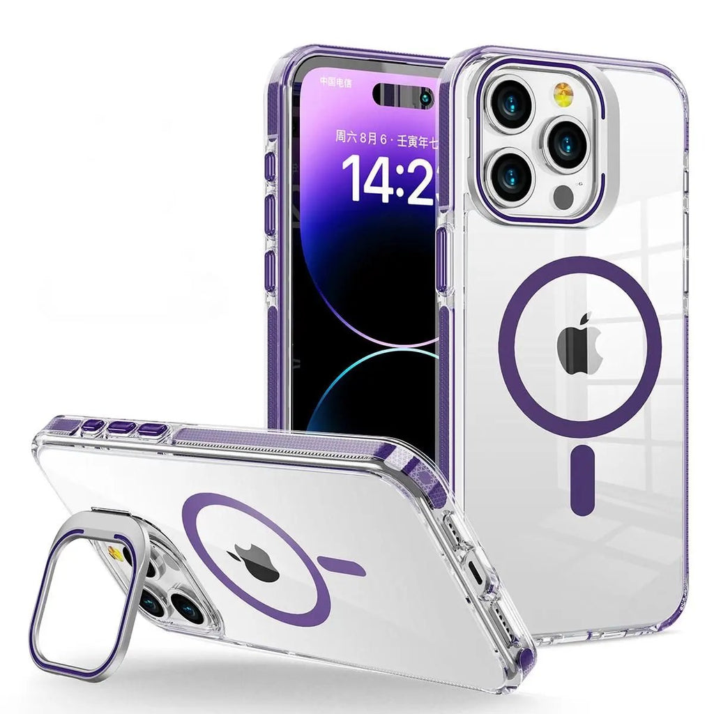 Rhino Guard iPhone Magsafe Magnetic Lens Stand Case Clear Purple - Hugmie