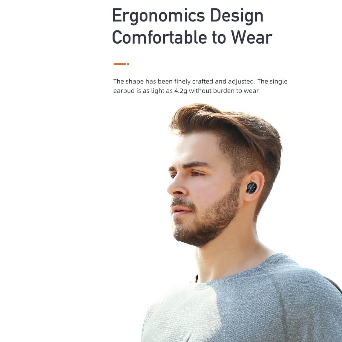 AWEI T13 Pro Earbuds worn by a man during exercise. Ergonomic design ensures a comfortable and secure fit for all-day wear.