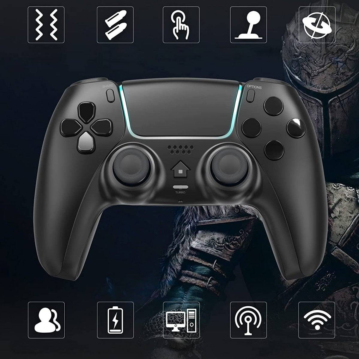 T28 Dual Shock PS4 Wireless Controller highlighting its advanced features, including vibration feedback, motion control, and wireless connectivity.