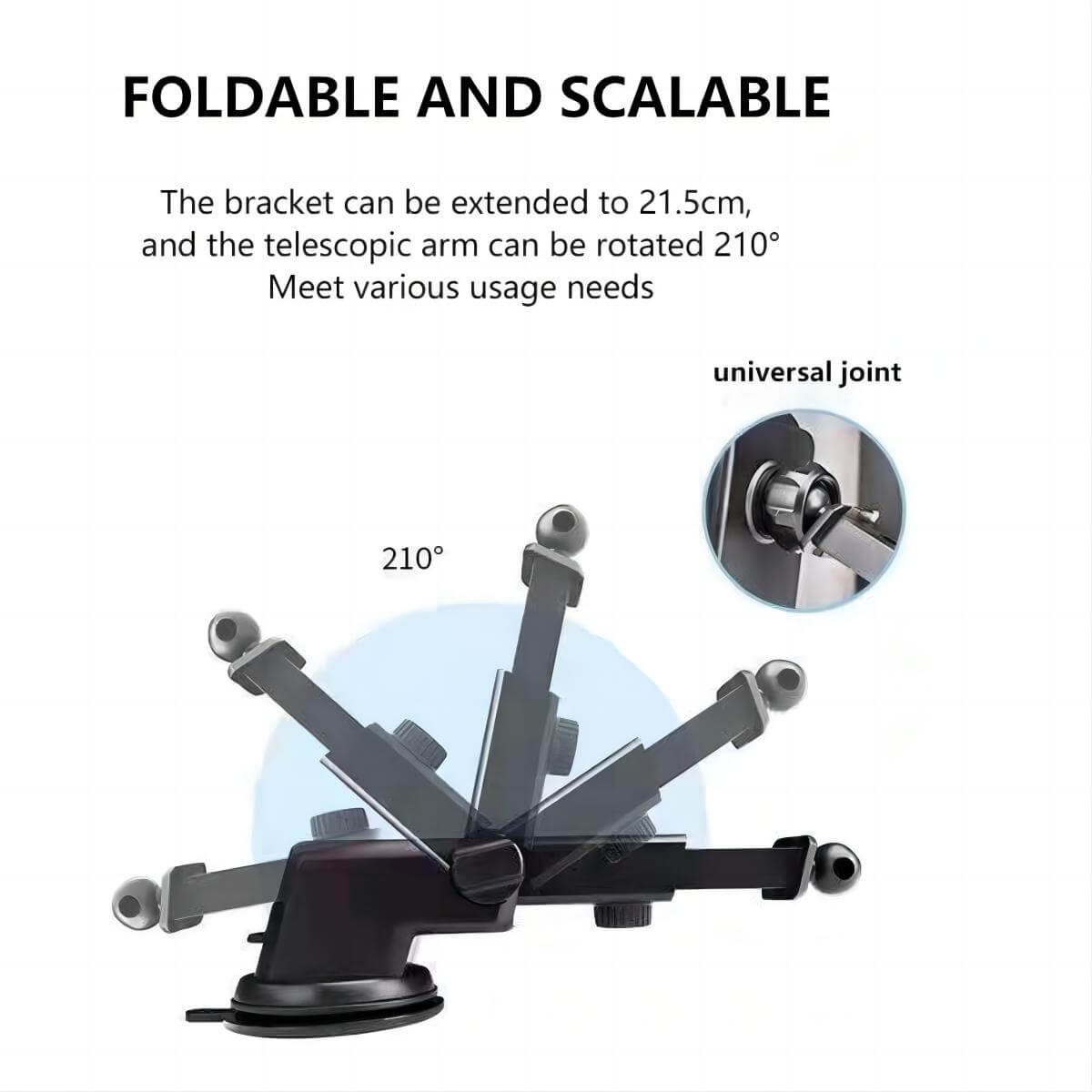 Foldable and scalable UN-22 Magnetic Car Phone Holder with a 210-degree adjustable telescopic arm.