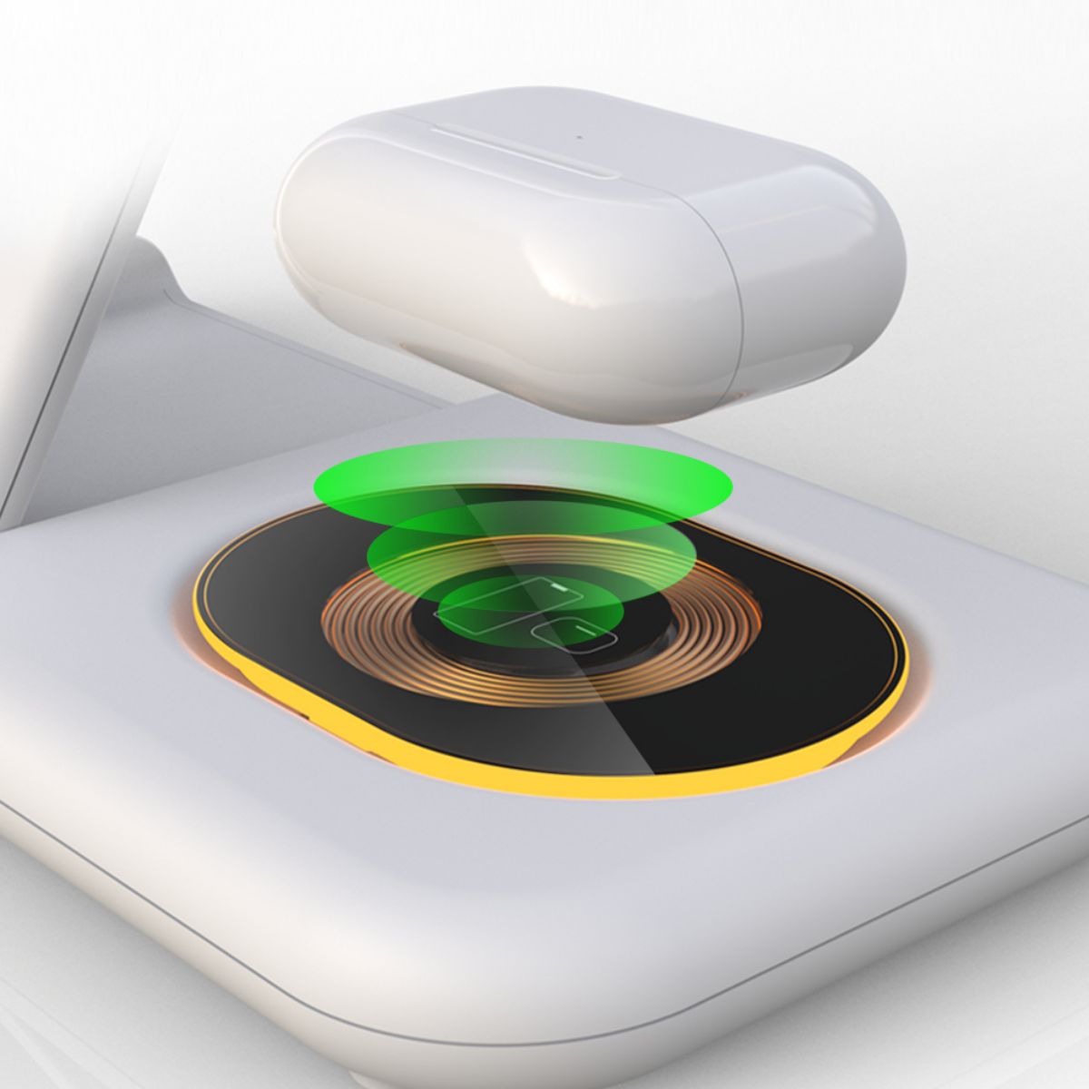 Close-up of the Y36 6 in 1 15W Folding Wireless Charger’s wireless charging pad, showcasing efficient charging for earbuds.