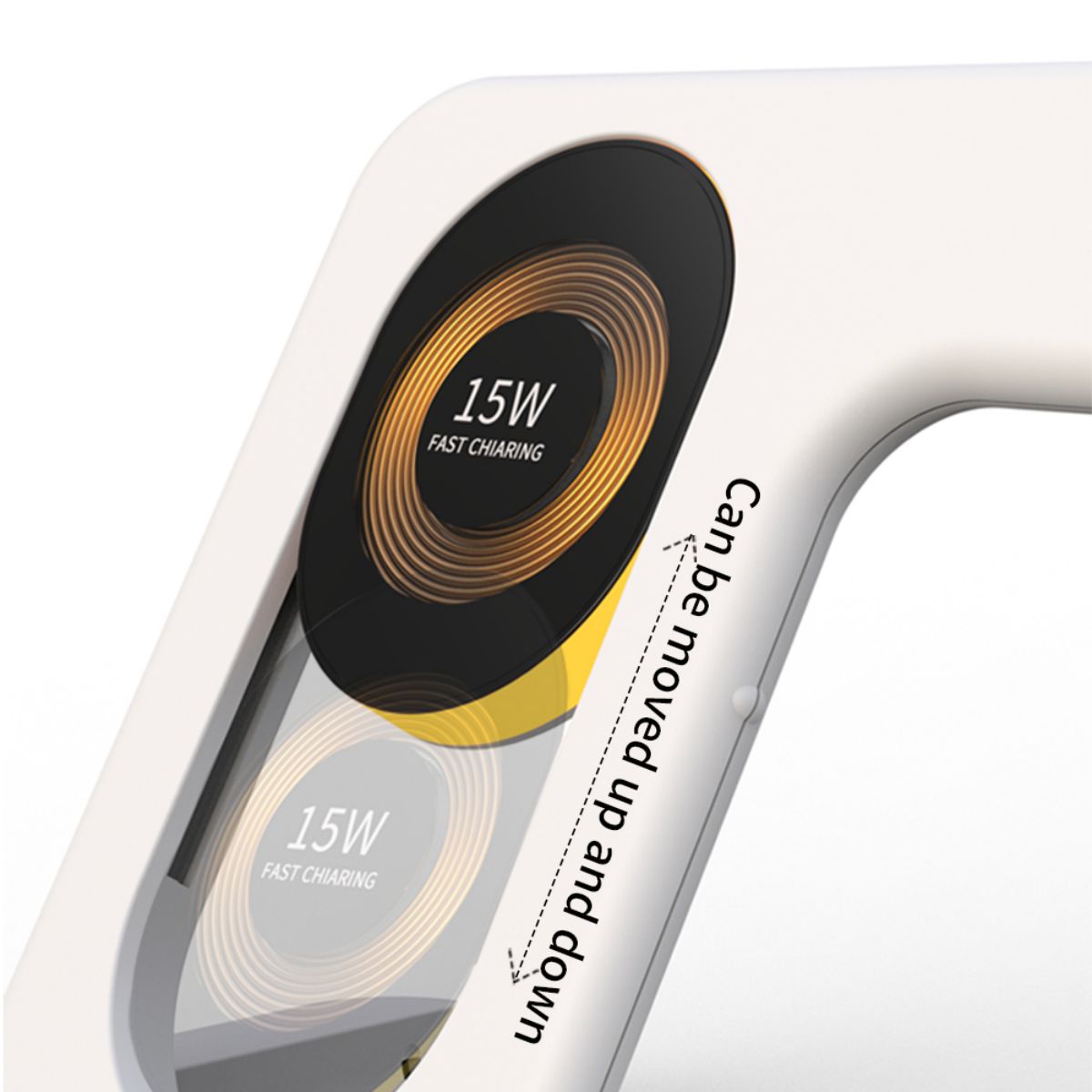 Adjustable charging pad on the Y36 6 in 1 15W Folding Wireless Charger, allowing movement up and down for flexible device positioning.