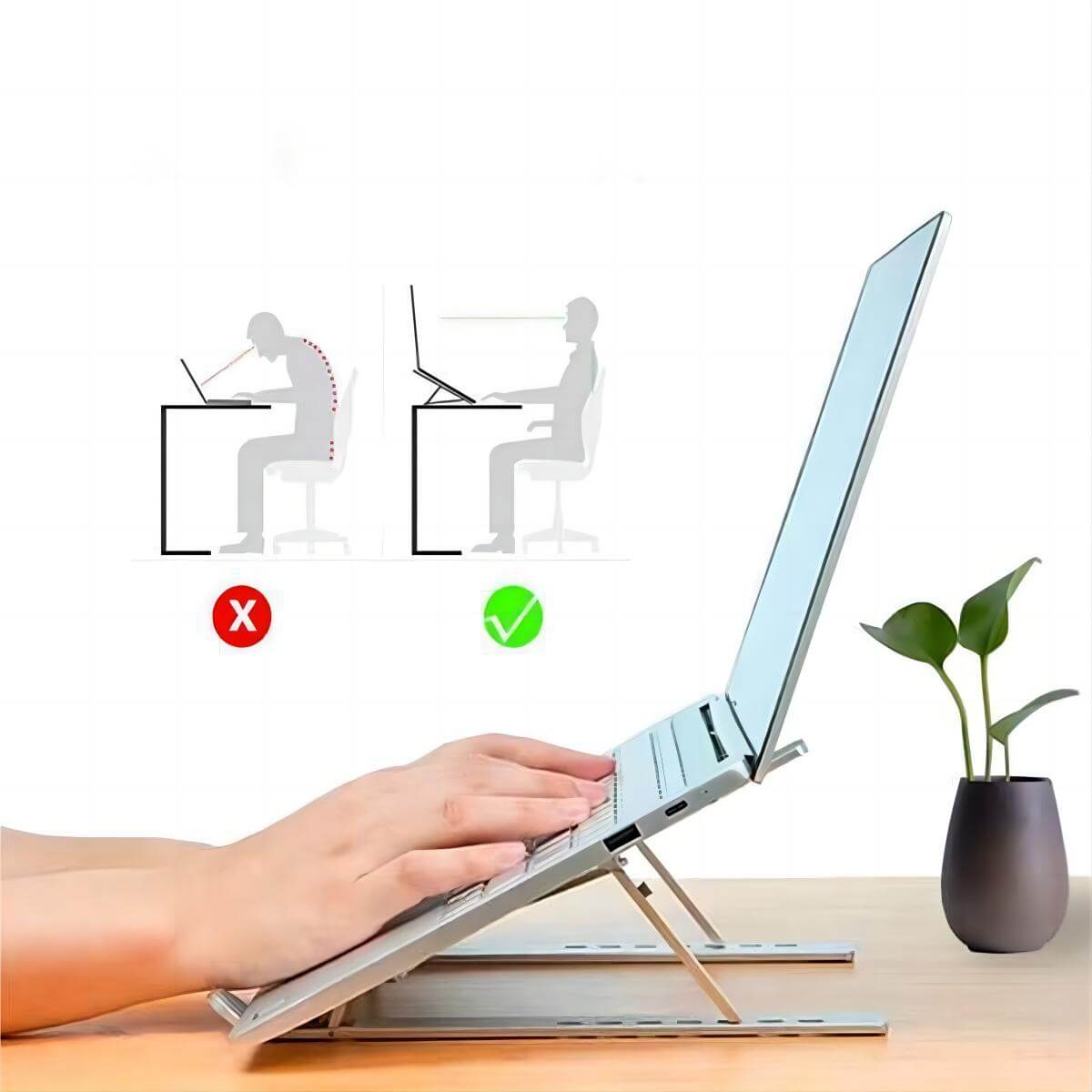 Ergonomic Z34 Laptop Stand promoting better posture. Reduces strain on the neck and back for a comfortable working experience.