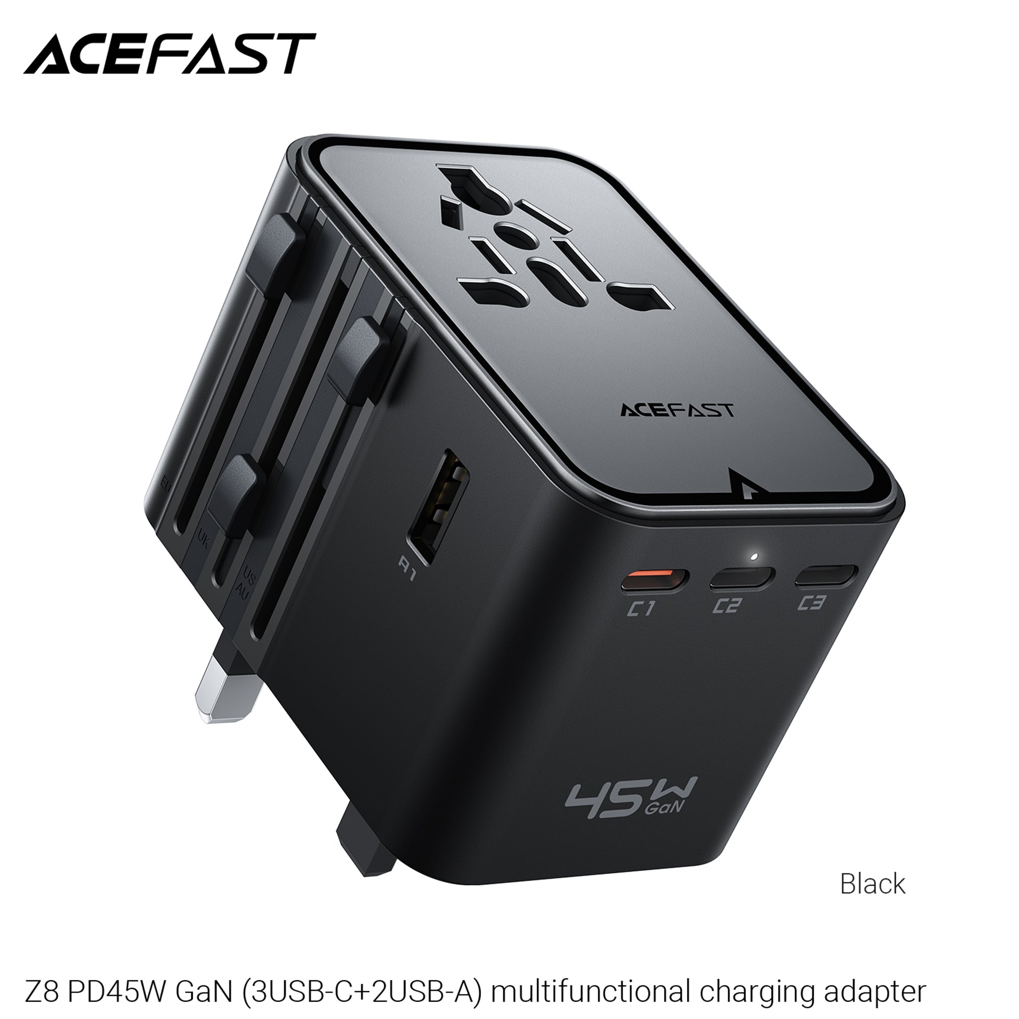 ACEFAST Z8 PD45W GaN (3USB-C+2USB-A) Multifunctional Charging Adapter