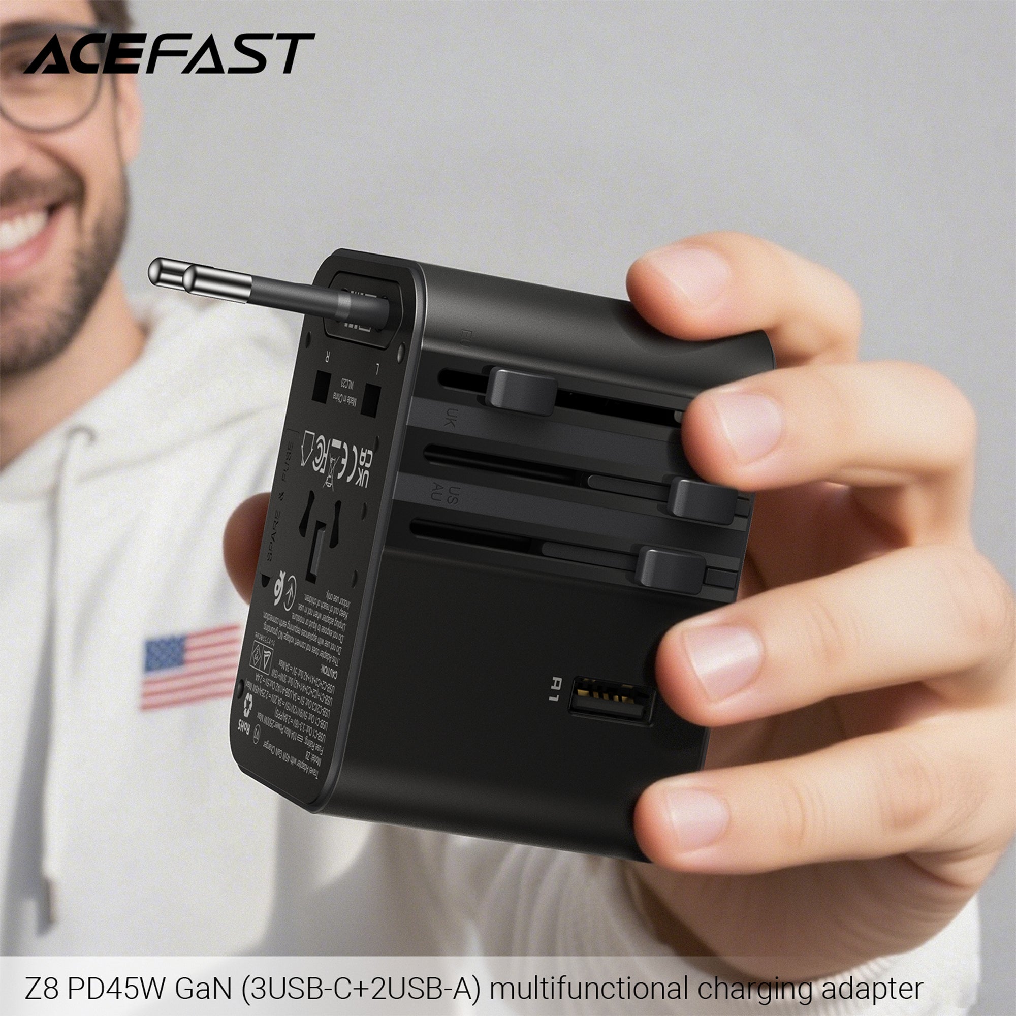 ACEFAST Z8 PD45W GaN (3USB-C+2USB-A) Multifunctional Charging Adapter