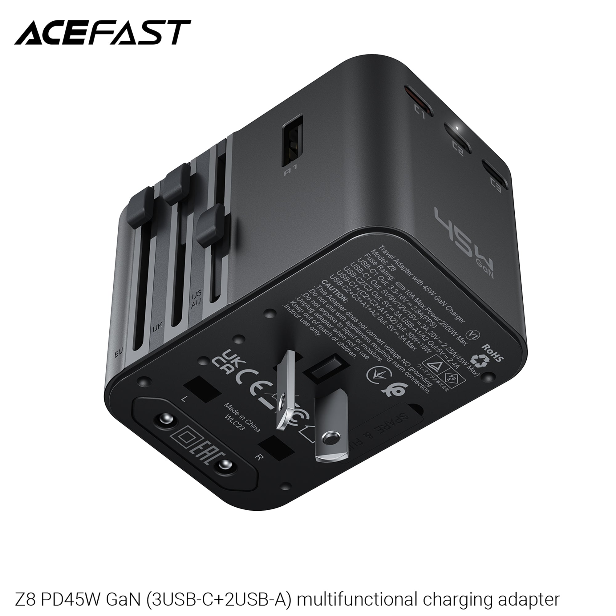 ACEFAST Z8 PD45W GaN (3USB-C+2USB-A) Multifunctional Charging Adapter