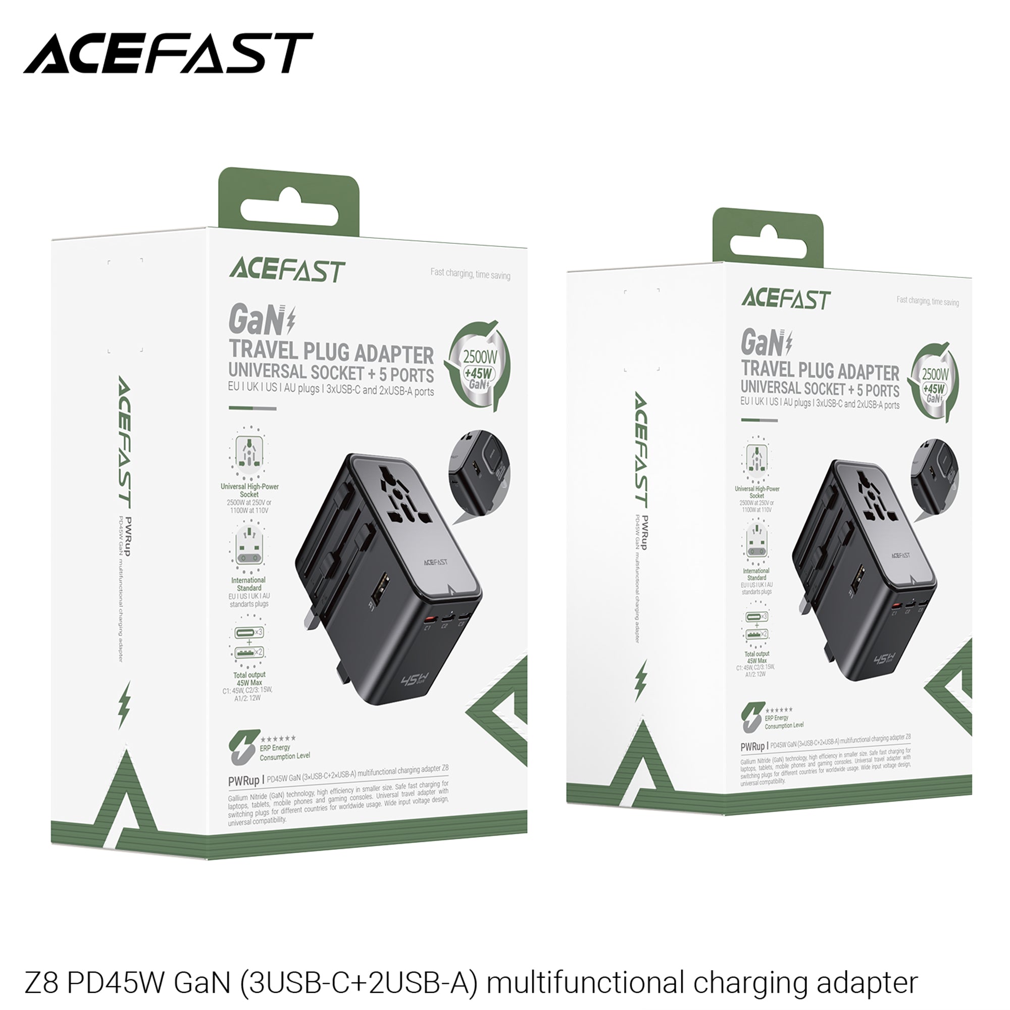 ACEFAST Z8 PD45W GaN (3USB-C+2USB-A) Multifunctional Charging Adapter